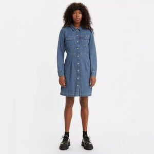 Levi's Blue FLYNN WESTERN DRESS Casual Long Sleeve Sz XS